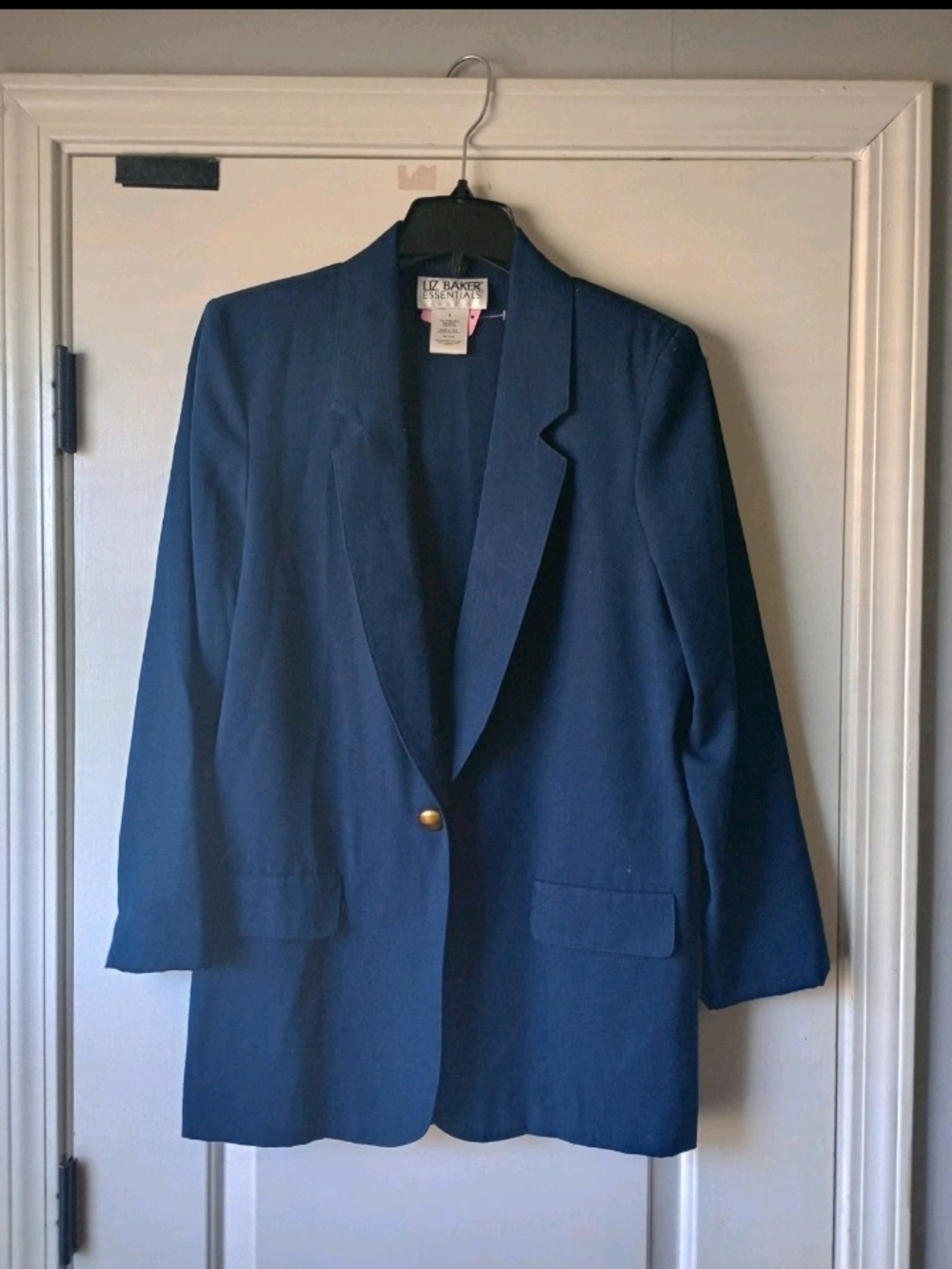 Vintage Liz Baker Women's Blue 90s Navy Blazer Wardrobe Size 6 Business Chic